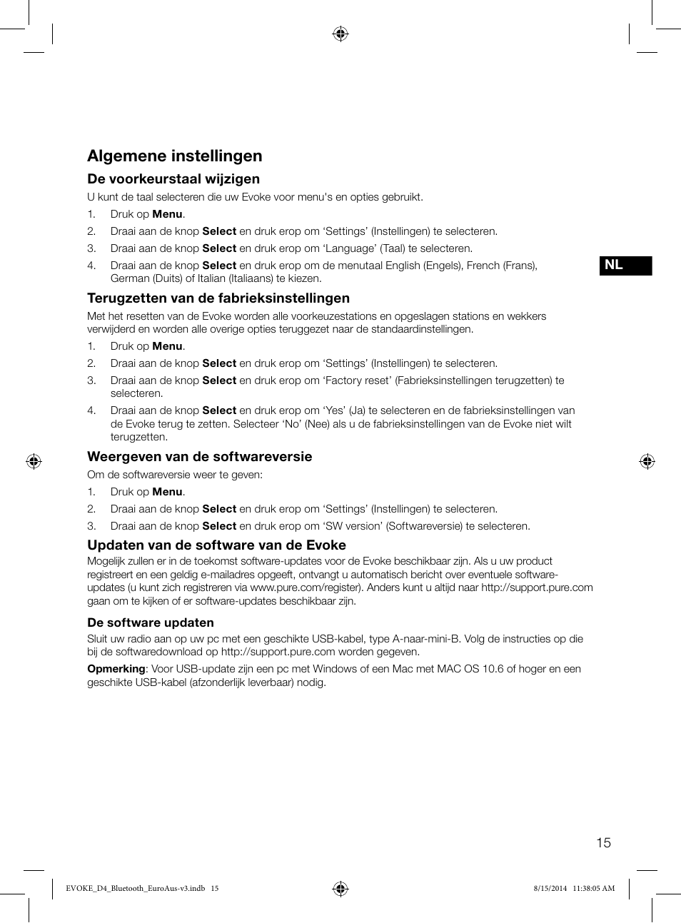 Algemene instellingen | Pure Evoke D4 with Bluetooth User Manual | Page 127 / 136