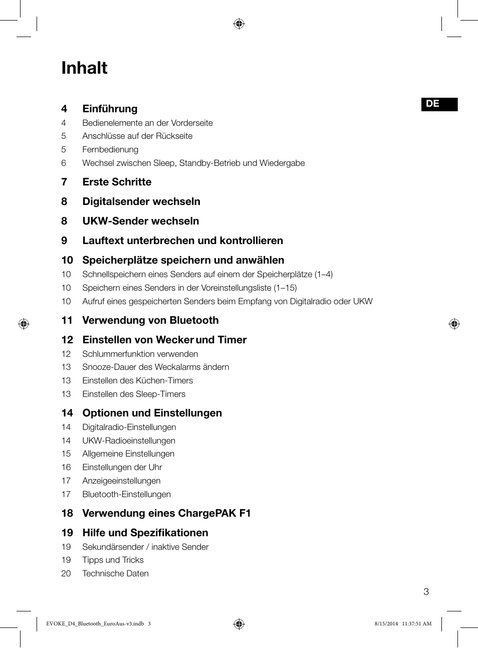 Inhalt | Pure Evoke D4 with Bluetooth User Manual | Page 27 / 136