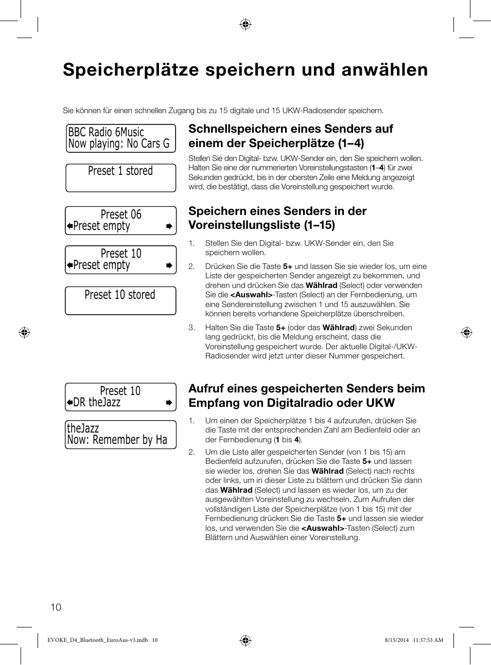 Speicherplätze speichern und anwählen | Pure Evoke D4 with Bluetooth User Manual | Page 34 / 136