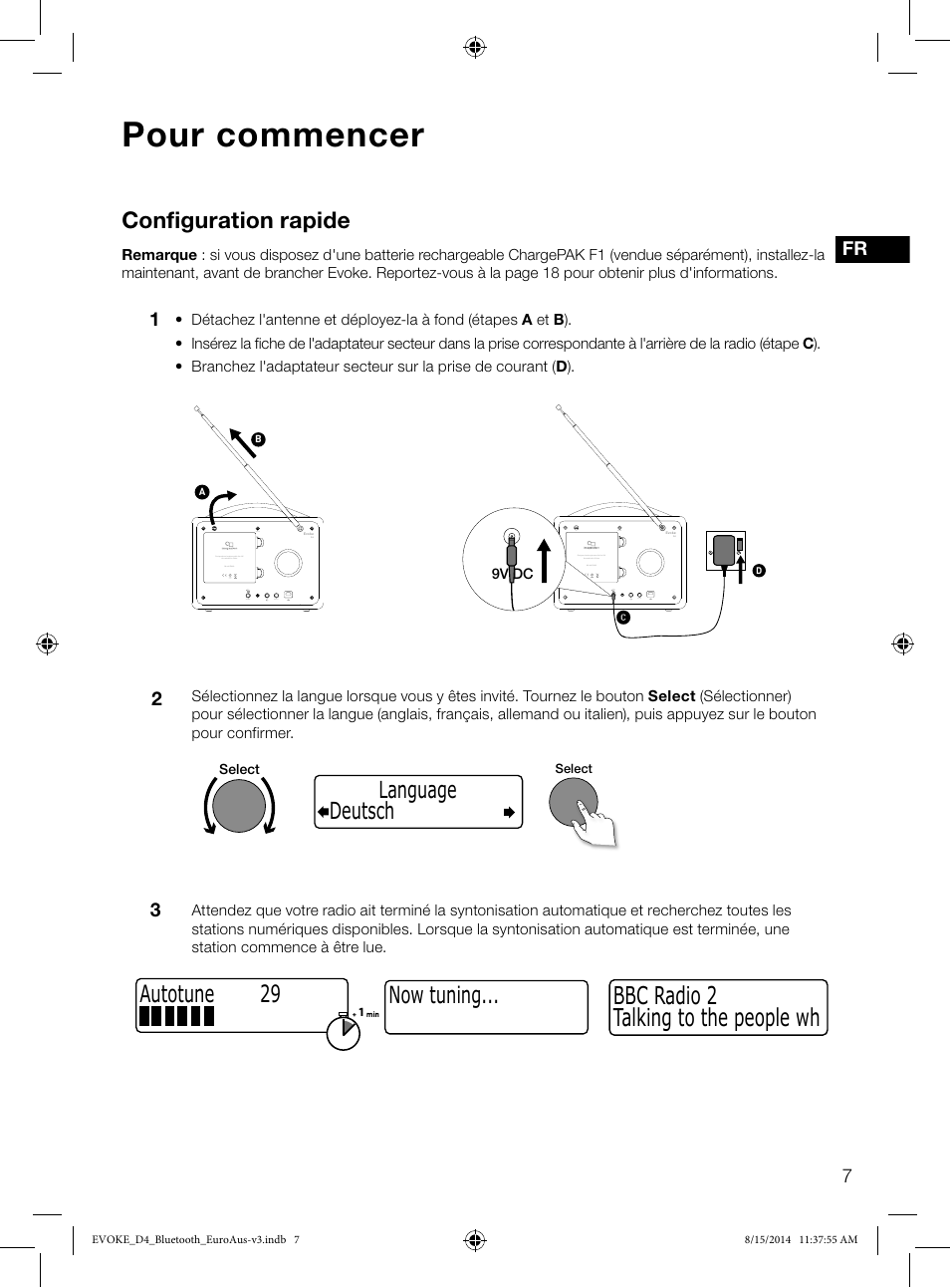 Pour commencer, Talking to the people wh bbc radio 2, Configuration rapide | Now tuning, Deutsch language, Autotune 29 | Pure Evoke D4 with Bluetooth User Manual | Page 53 / 136