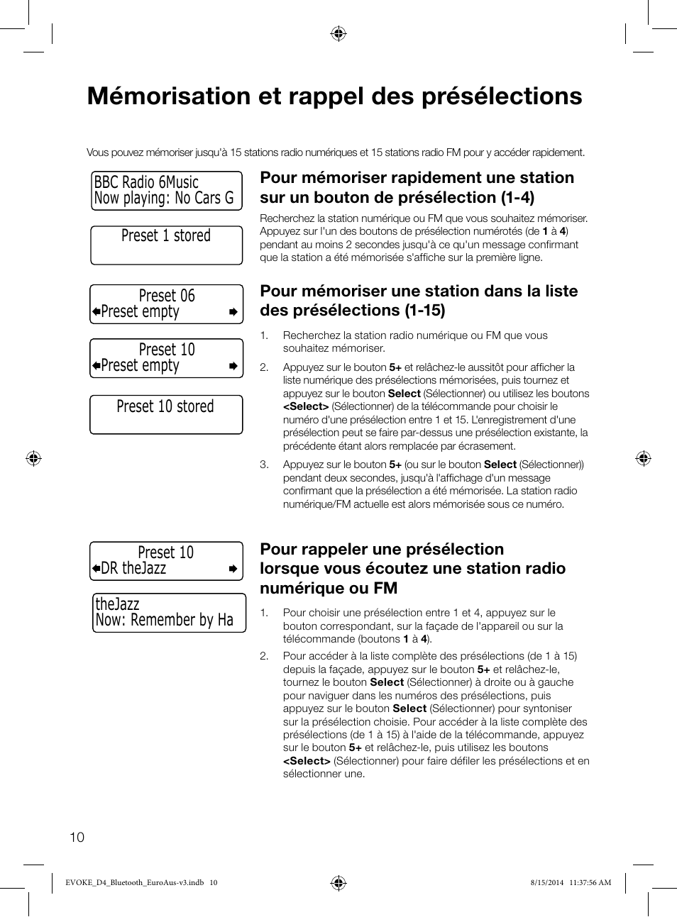 Mémorisation et rappel des présélections | Pure Evoke D4 with Bluetooth User Manual | Page 56 / 136