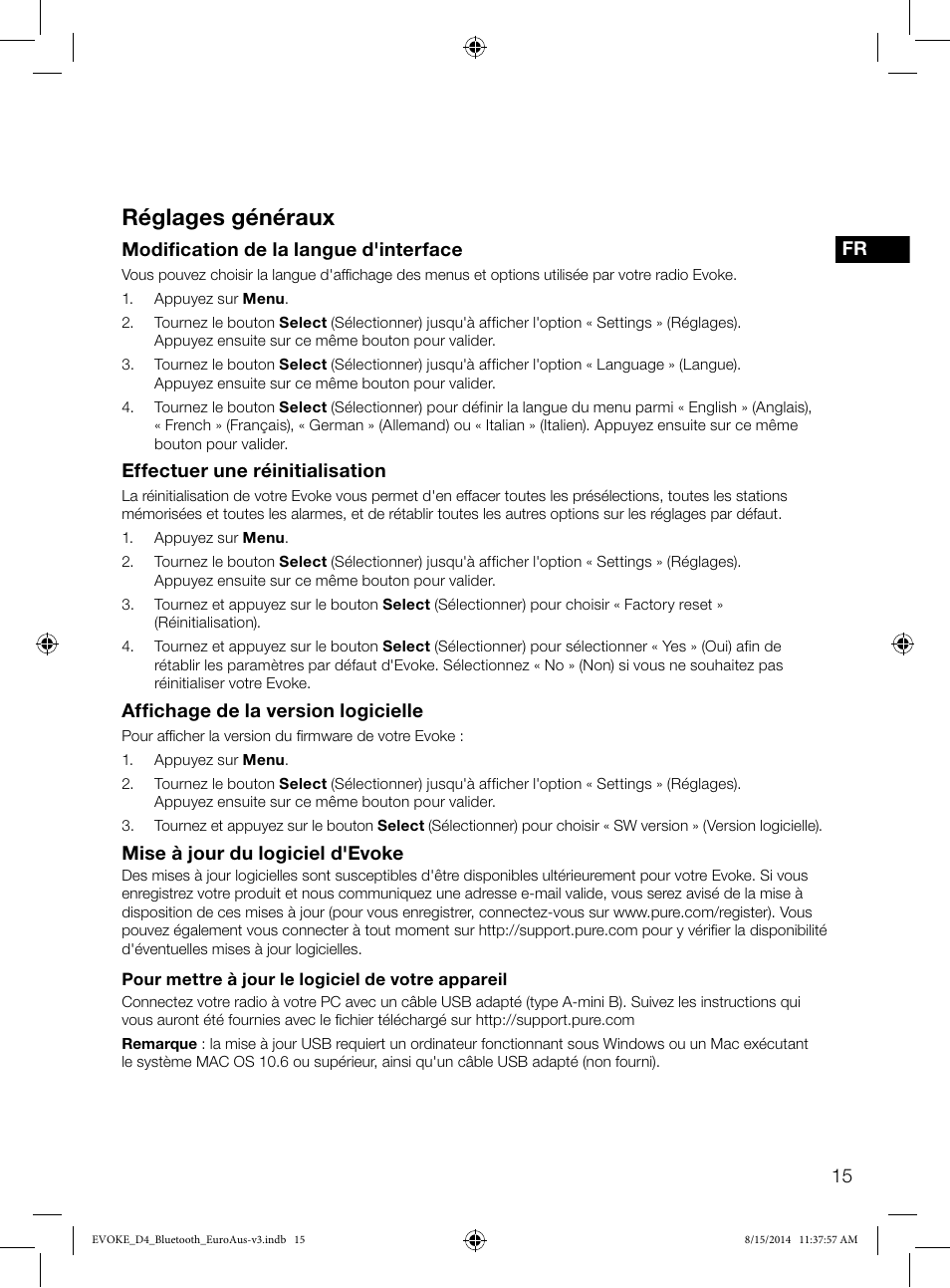 Réglages généraux | Pure Evoke D4 with Bluetooth User Manual | Page 61 / 136