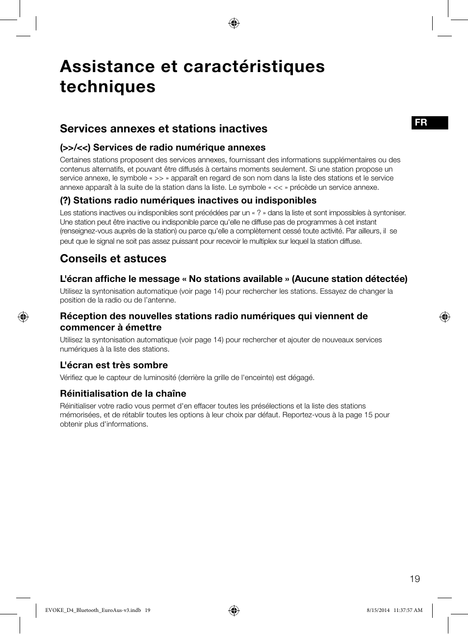 Assistance et caractéristiques techniques, Services annexes et stations inactives, Conseils et astuces | Pure Evoke D4 with Bluetooth User Manual | Page 65 / 136