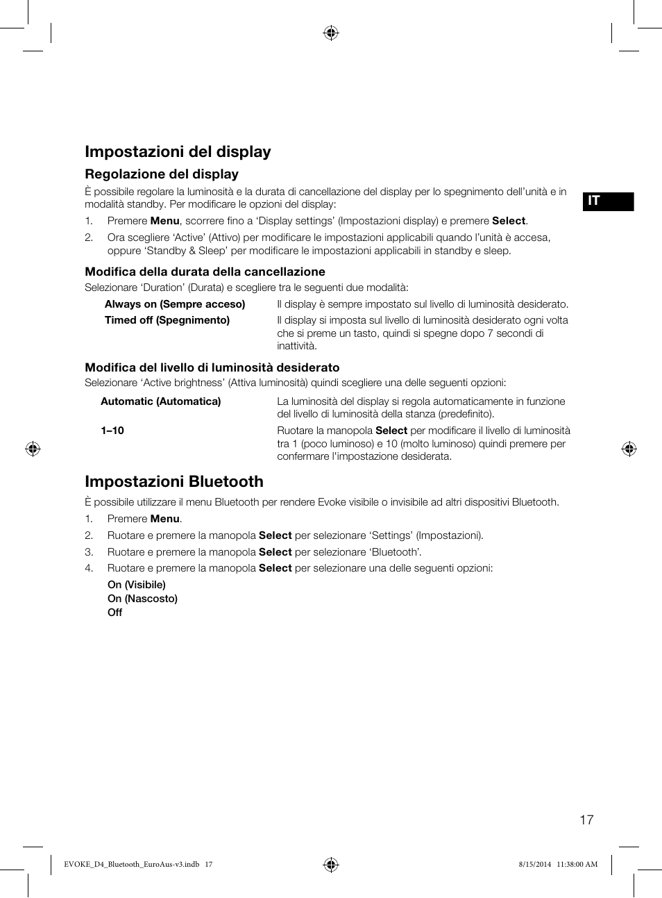 Impostazioni del display, Impostazioni bluetooth | Pure Evoke D4 with Bluetooth User Manual | Page 85 / 136