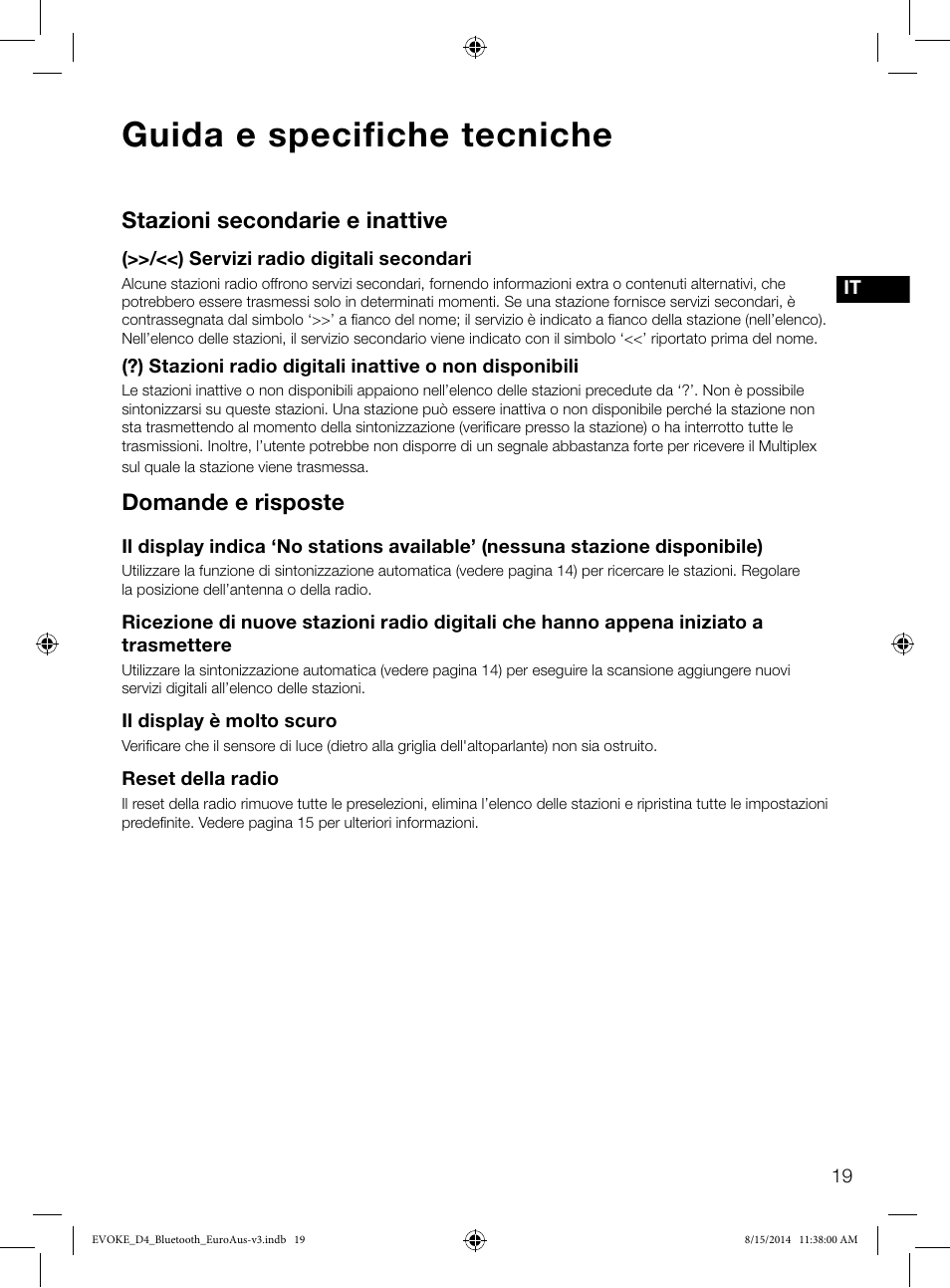 Guida e specifiche tecniche, Stazioni secondarie e inattive, Domande e risposte | Pure Evoke D4 with Bluetooth User Manual | Page 87 / 136