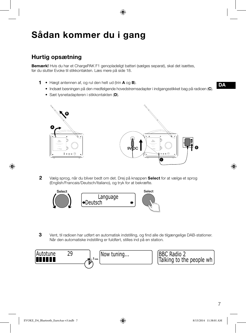 Sådan kommer du i gang, Talking to the people wh bbc radio 2, Hurtig opsætning | Now tuning, Deutsch language, Autotune 29 | Pure Evoke D4 with Bluetooth User Manual | Page 97 / 136