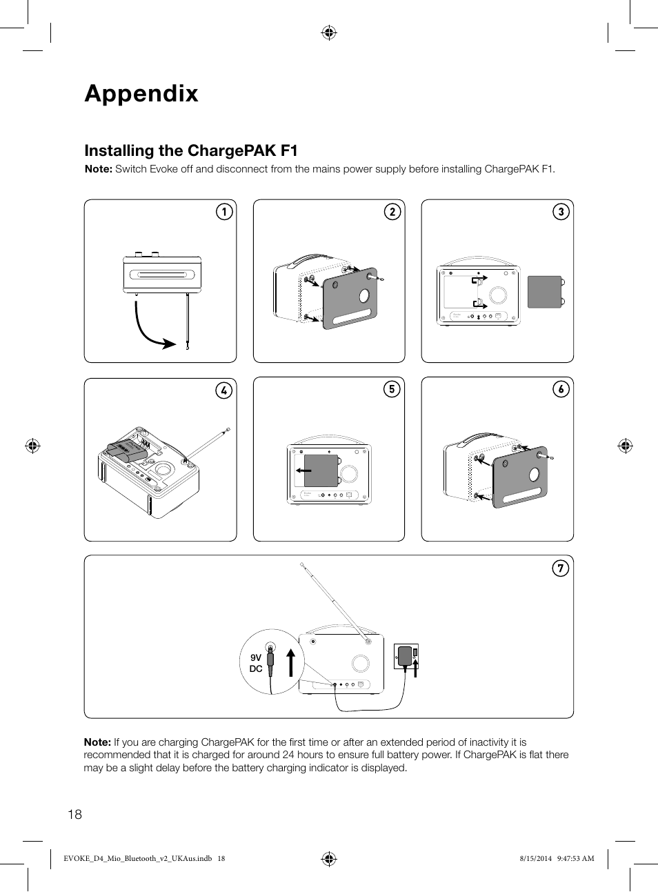 Appendix, Installing the chargepak f1 | Pure Evoke D4 Mio with Bluetooth User Manual | Page 20 / 28