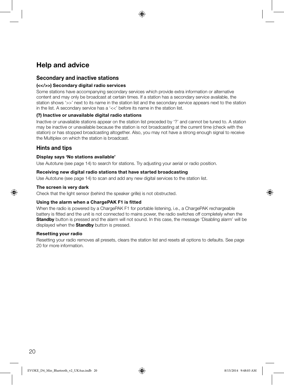 Help and advice | Pure Evoke D4 Mio with Bluetooth User Manual | Page 22 / 28