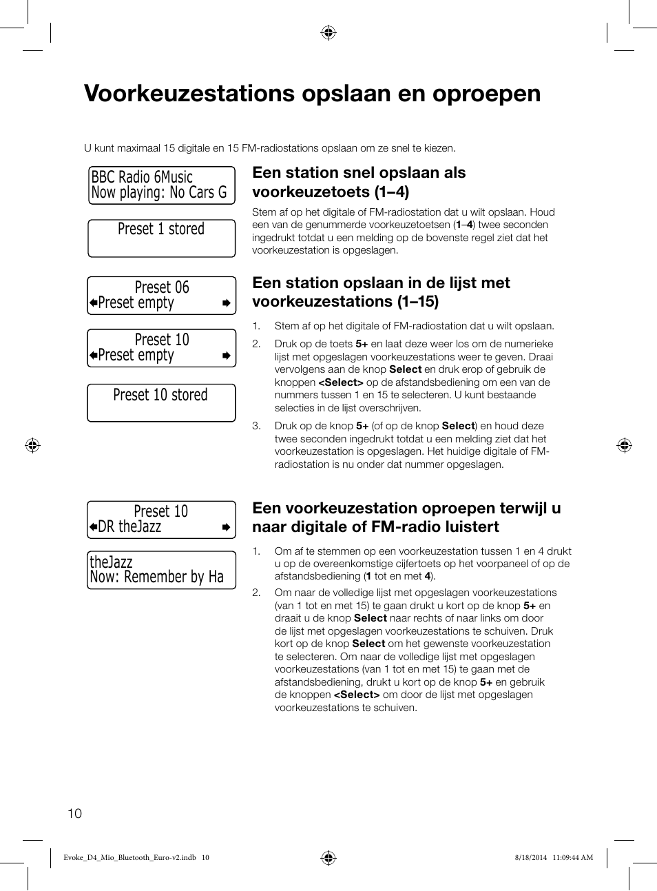 Voorkeuzestations opslaan en oproepen, Een station snel opslaan als voorkeuzetoets (1–4) | Pure Evoke D4 Mio with Bluetooth User Manual | Page 100 / 116