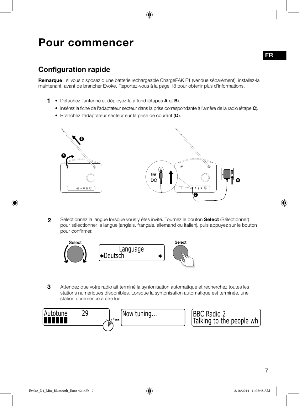 Pour commencer, Talking to the people wh bbc radio 2, Configuration rapide | Now tuning, Deutsch language, Autotune 29 | Pure Evoke D4 Mio with Bluetooth User Manual | Page 31 / 116