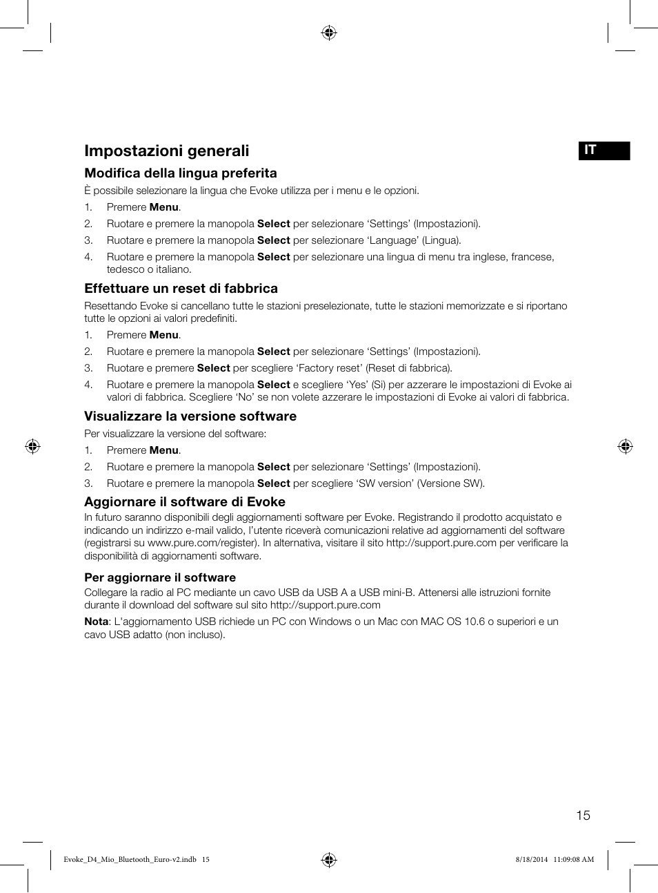 Impostazioni generali | Pure Evoke D4 Mio with Bluetooth User Manual | Page 61 / 116