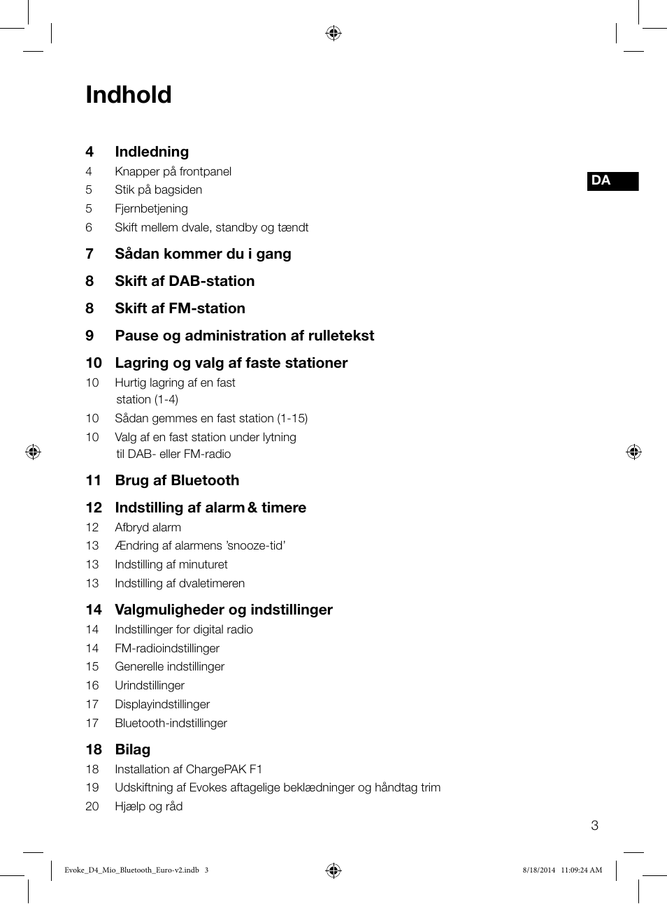 Indhold | Pure Evoke D4 Mio with Bluetooth User Manual | Page 71 / 116