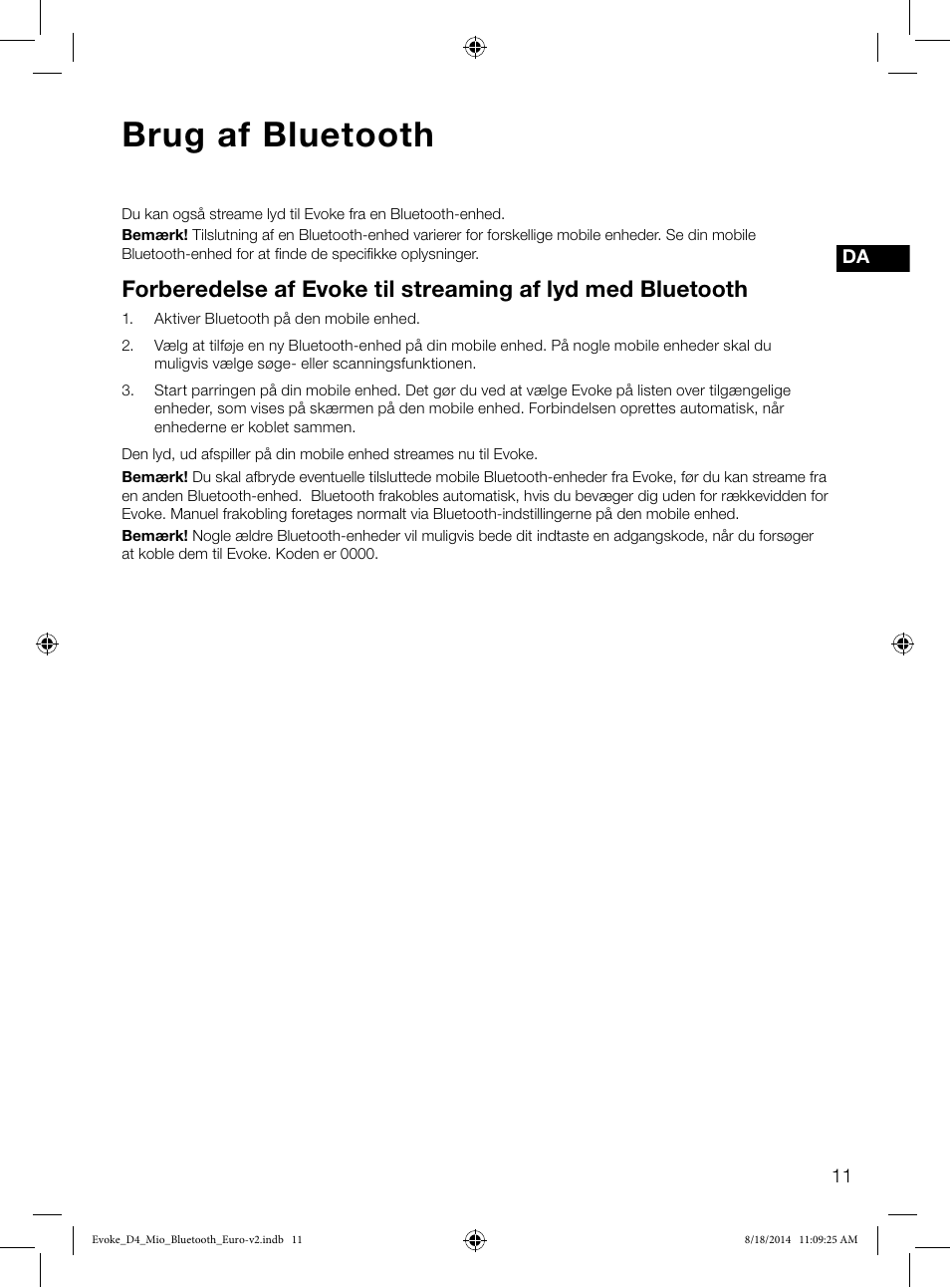 Brug af bluetooth | Pure Evoke D4 Mio with Bluetooth User Manual | Page 79 / 116