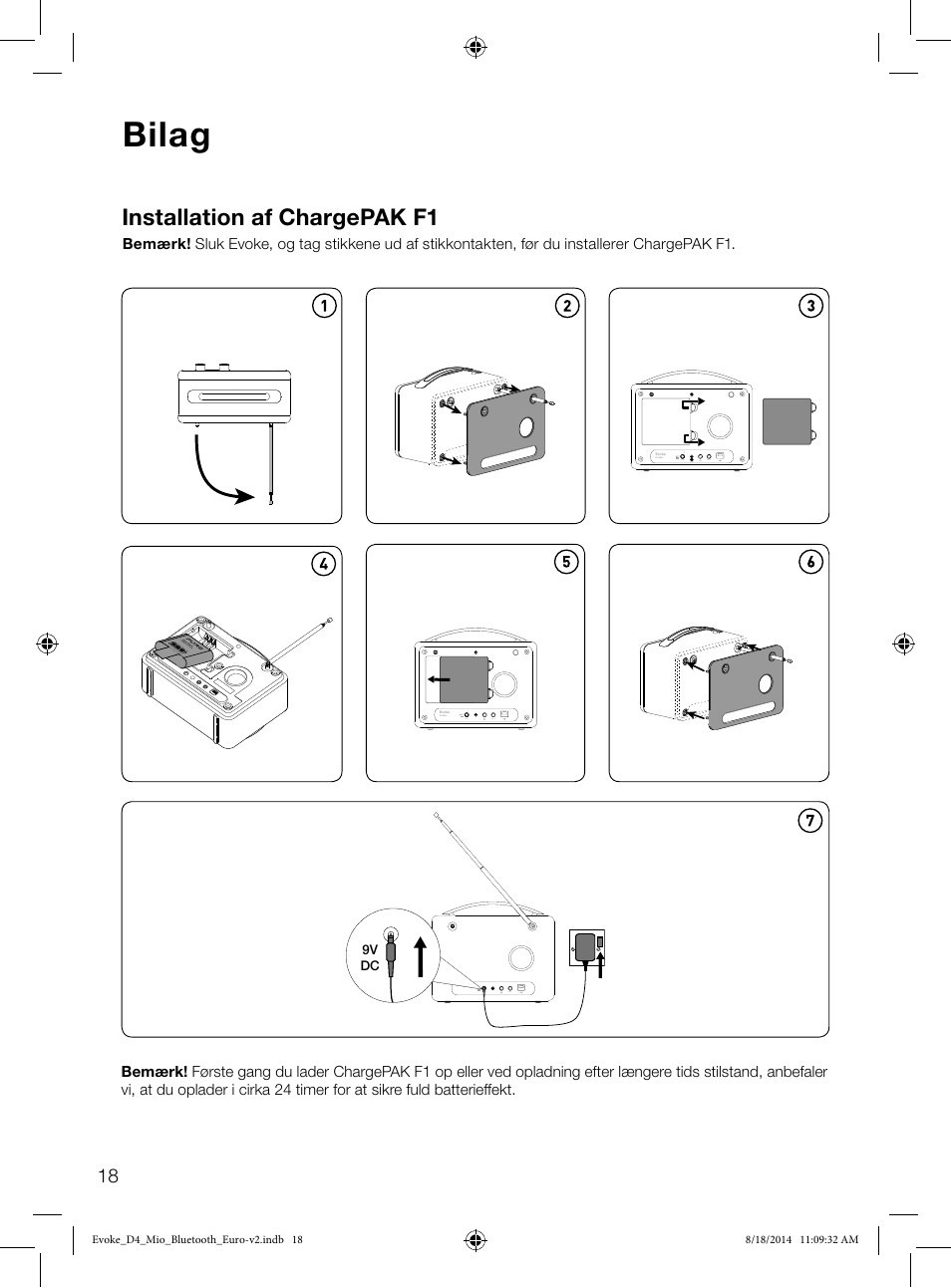 Bilag, Installation af chargepak f1 | Pure Evoke D4 Mio with Bluetooth User Manual | Page 86 / 116