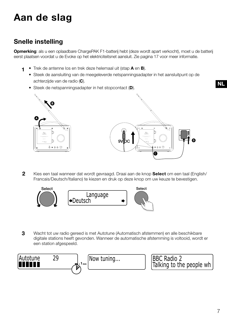 Aan de slag, Talking to the people wh bbc radio 2, Now tuning | Autotune 29, Snelle instelling, Deutsch language | Pure Evoke D4 User Manual | Page 109 / 124