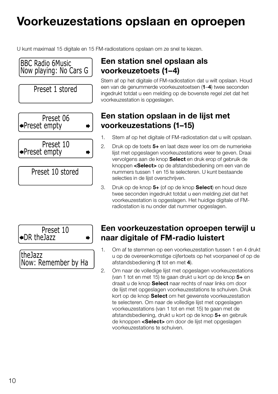 Voorkeuzestations opslaan en oproepen, Een station snel opslaan als voorkeuzetoets (1–4) | Pure Evoke D4 User Manual | Page 112 / 124