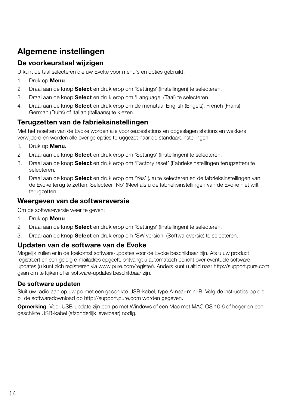 Algemene instellingen | Pure Evoke D4 User Manual | Page 116 / 124