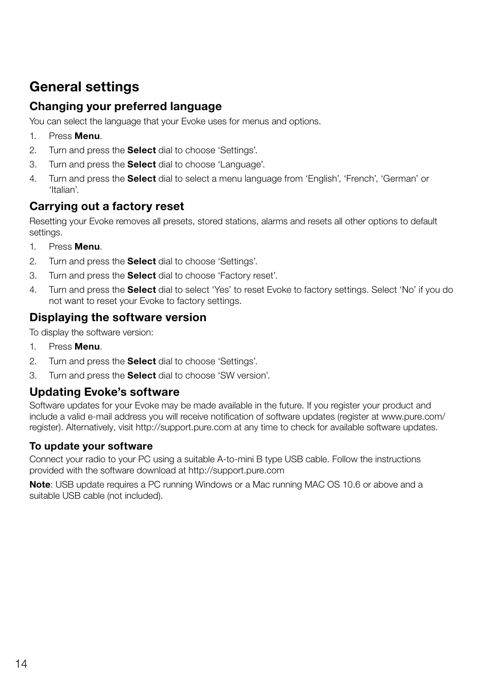 General settings | Pure Evoke D4 User Manual | Page 16 / 124