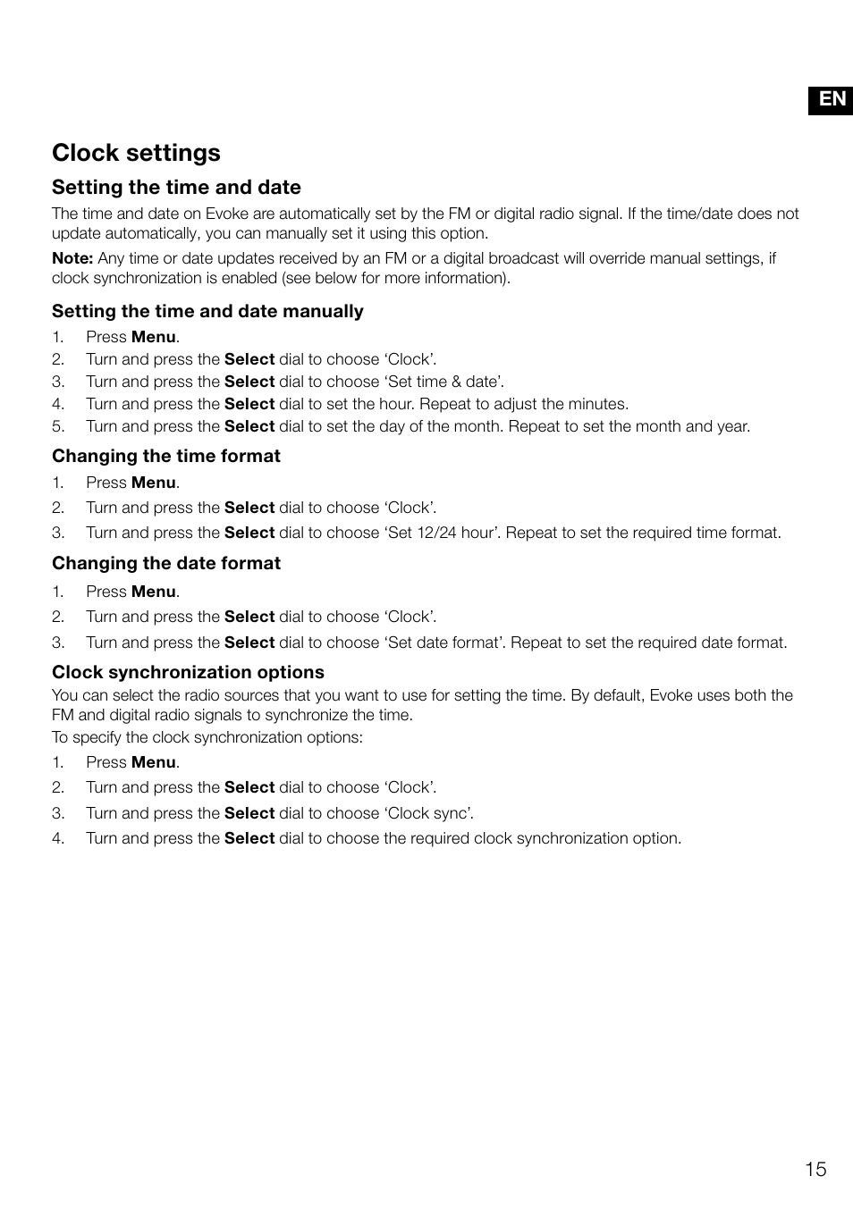 Clock settings | Pure Evoke D4 User Manual | Page 17 / 124