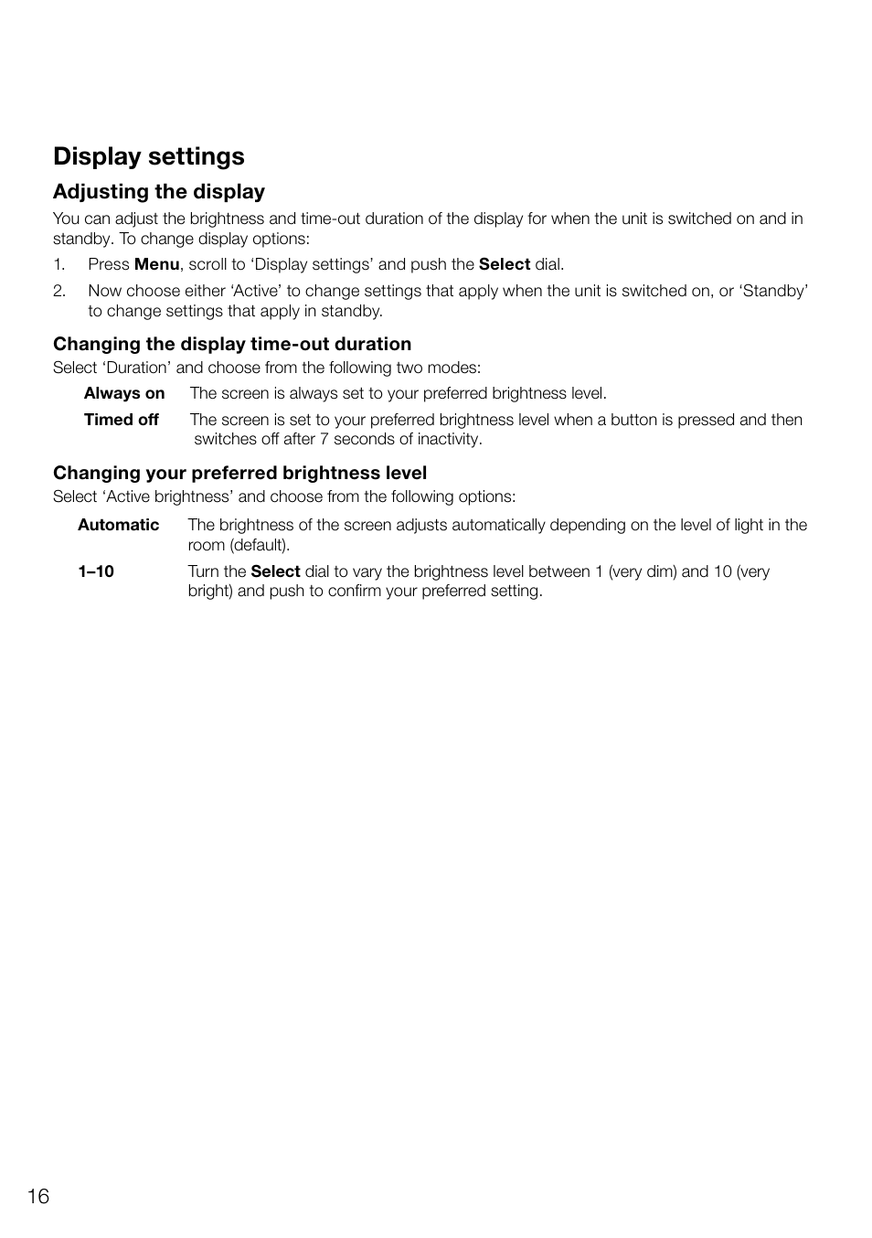 Display settings | Pure Evoke D4 User Manual | Page 18 / 124