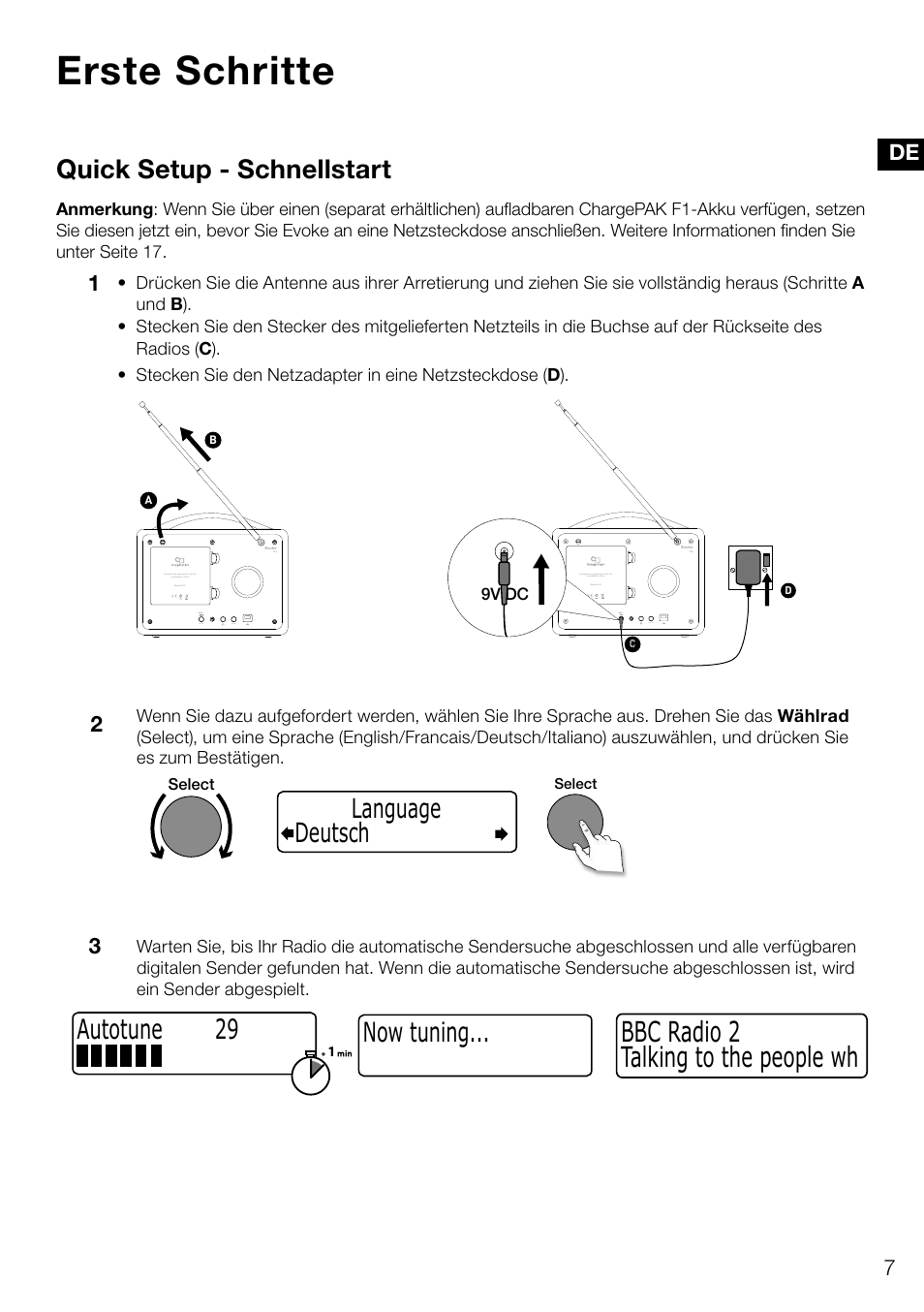 Erste schritte, Talking to the people wh bbc radio 2, Now tuning | Autotune 29, Quick setup - schnellstart, Deutsch language | Pure Evoke D4 User Manual | Page 29 / 124