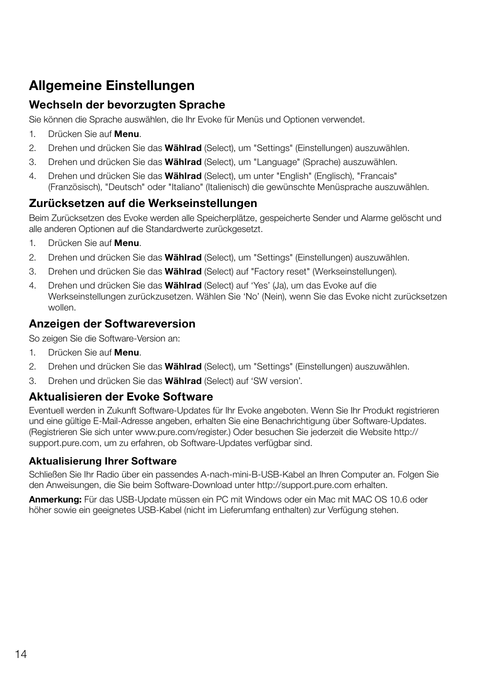 Allgemeine einstellungen | Pure Evoke D4 User Manual | Page 36 / 124