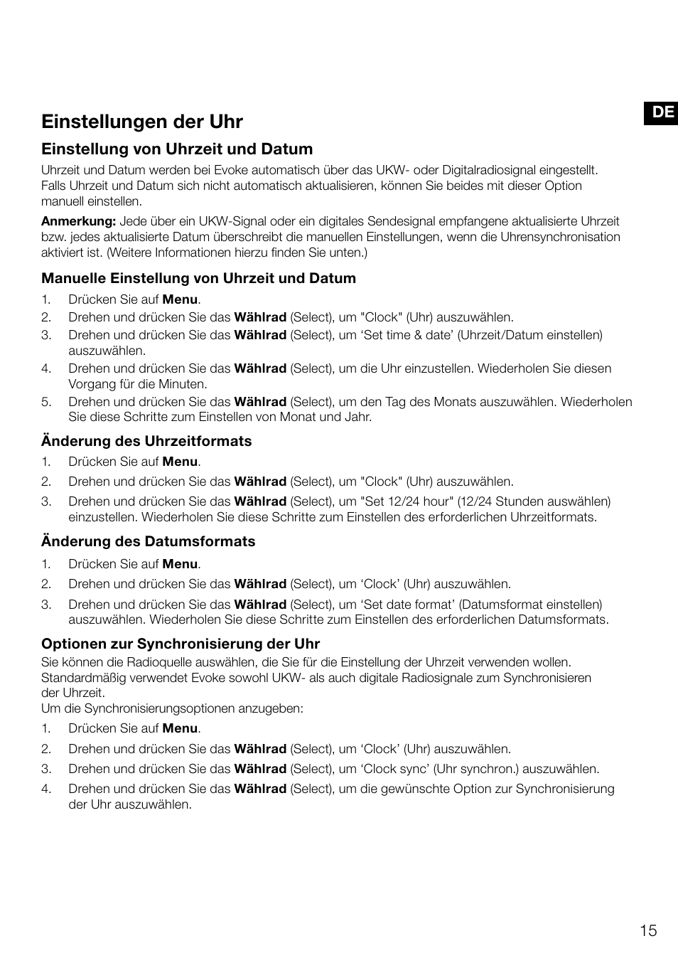 Einstellungen der uhr | Pure Evoke D4 User Manual | Page 37 / 124