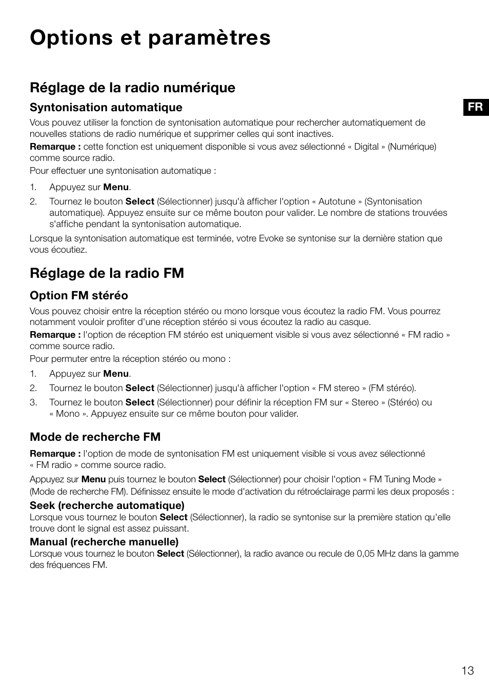 Options et paramètres, Réglage de la radio numérique, Réglage de la radio fm | Pure Evoke D4 User Manual | Page 55 / 124