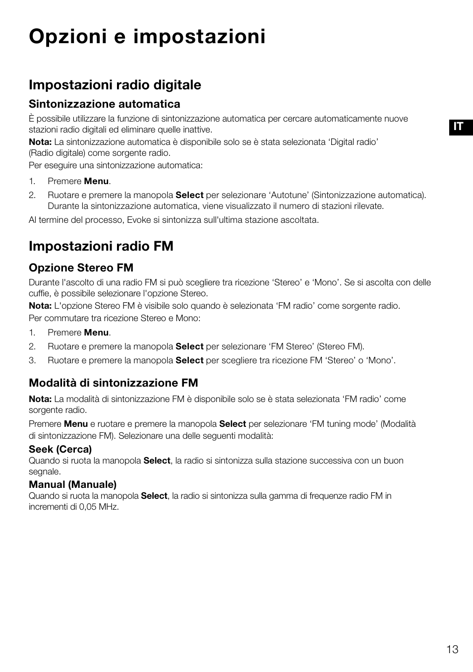 Opzioni e impostazioni, Impostazioni radio digitale, Impostazioni radio fm | Pure Evoke D4 User Manual | Page 75 / 124