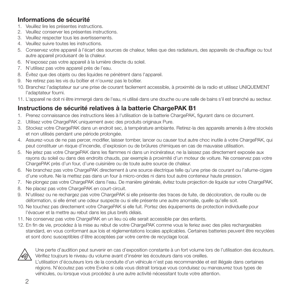 2informations de sécurité | Pure Evoke D2 with Bluetooth User Manual | Page 40 / 96