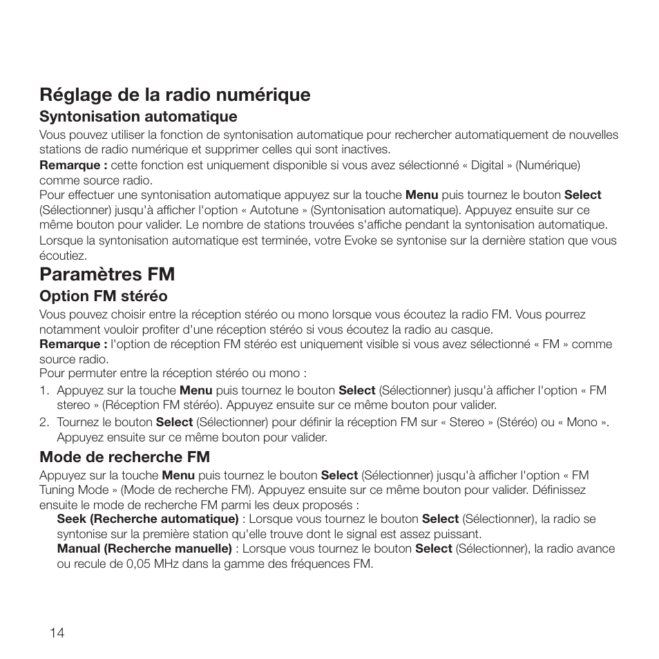 Paramètres fm, Réglage de la radio numérique | Pure Evoke D2 with Bluetooth User Manual | Page 52 / 96