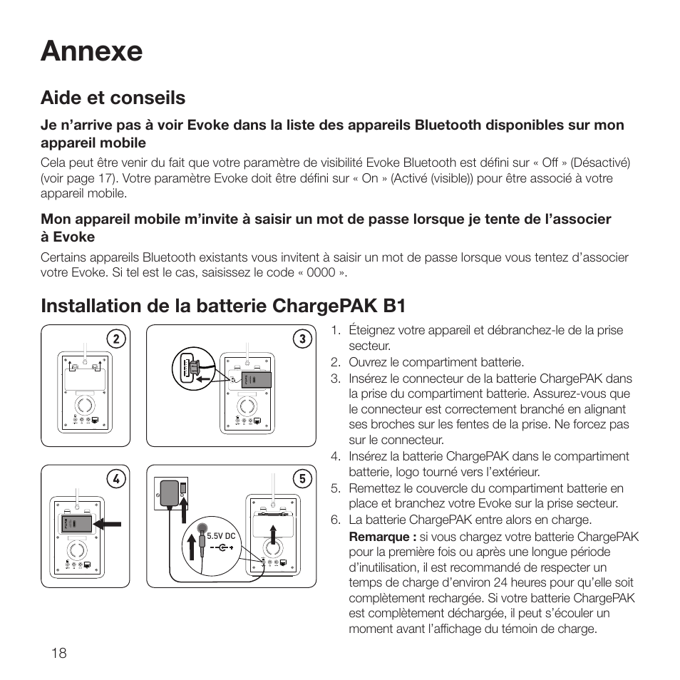 Annexe, Installation de la batterie chargepak b1, Aide et conseils | Pure Evoke D2 with Bluetooth User Manual | Page 56 / 96