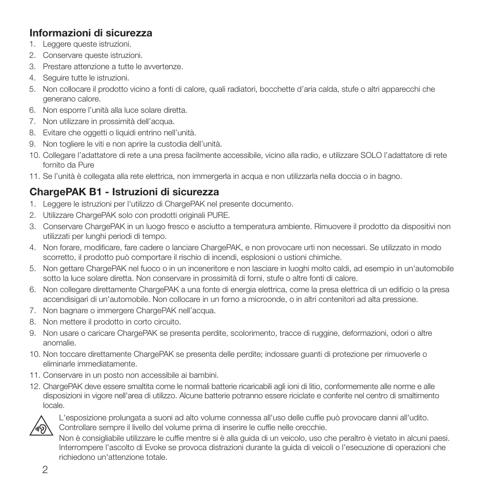 2informazioni di sicurezza, Chargepak b1 - istruzioni di sicurezza | Pure Evoke D2 with Bluetooth User Manual | Page 60 / 96