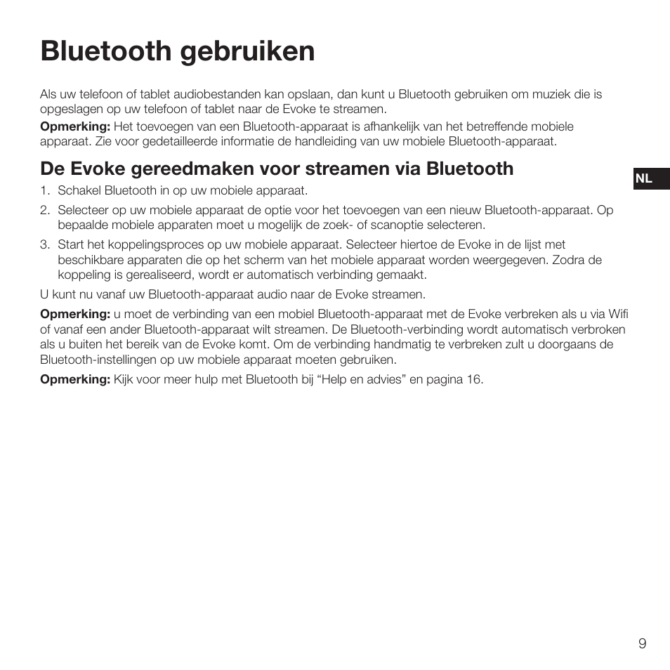 Bluetooth gebruiken, De evoke gereedmaken voor streamen via bluetooth | Pure Evoke D2 with Bluetooth User Manual | Page 85 / 96