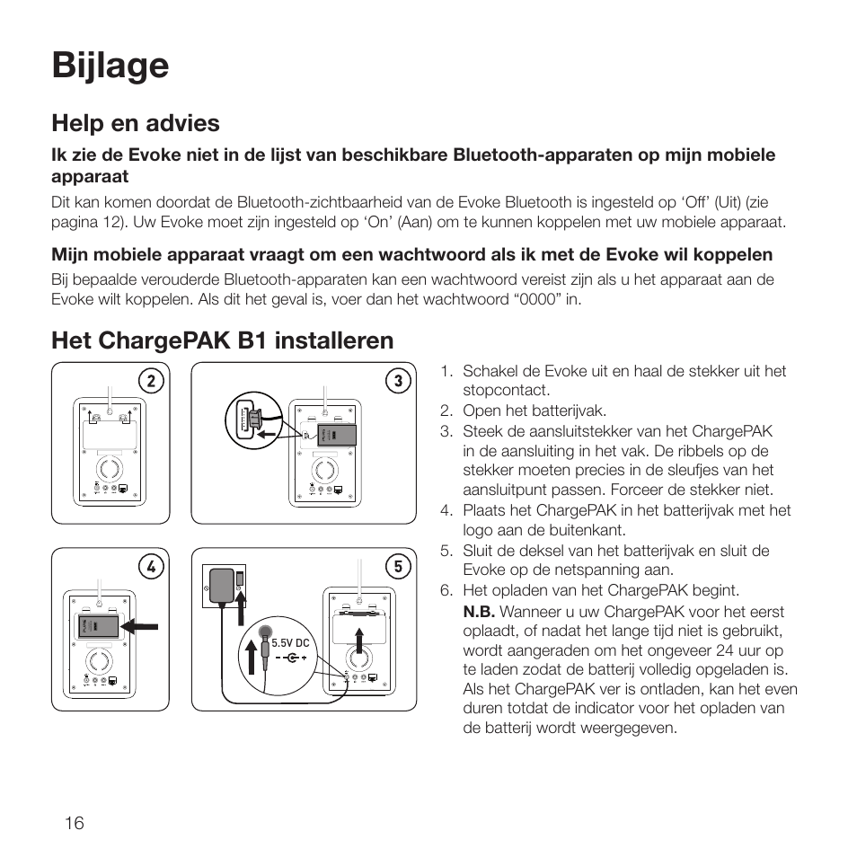 Bijlage, Het chargepak b1 installeren, Help en advies | Pure Evoke D2 with Bluetooth User Manual | Page 92 / 96