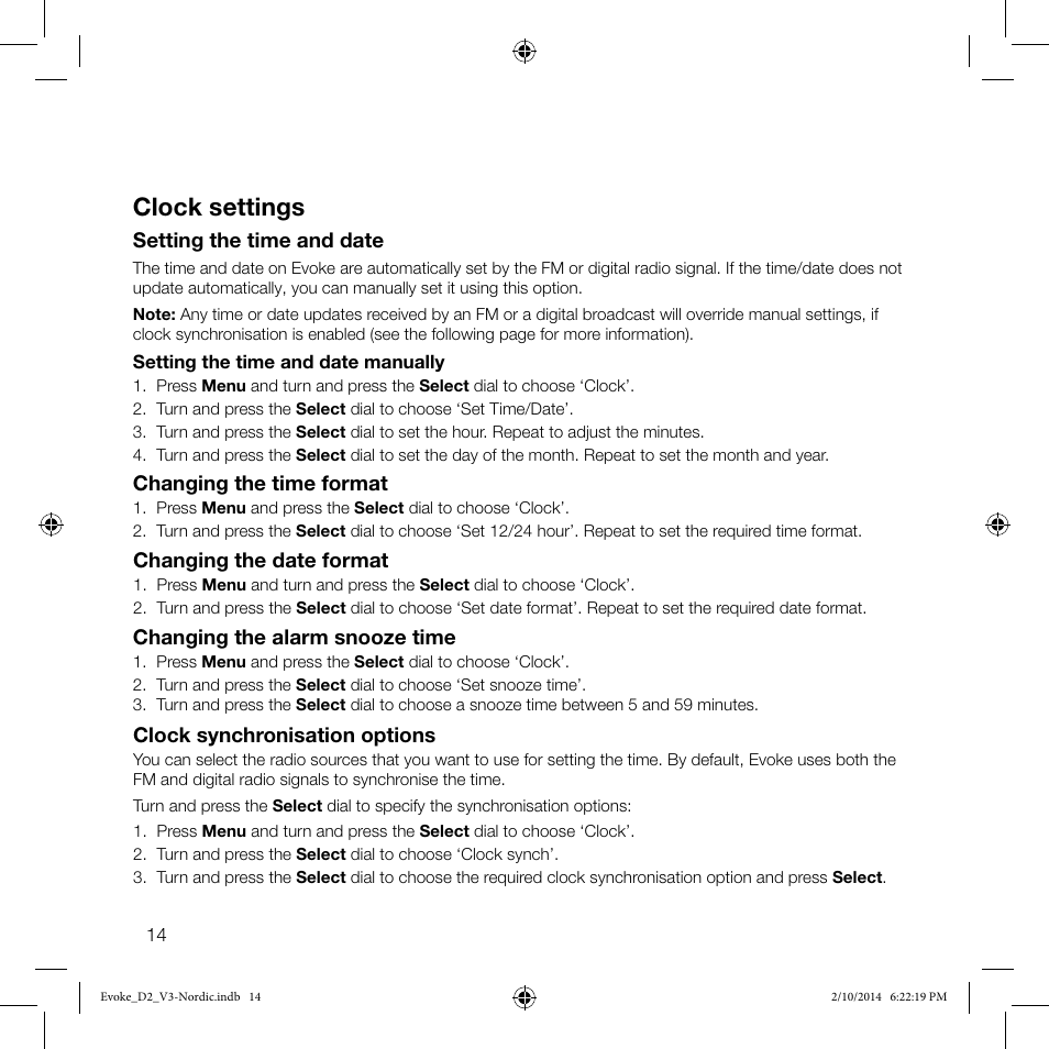Clock settings | Pure Evoke D2 User Manual | Page 16 / 36