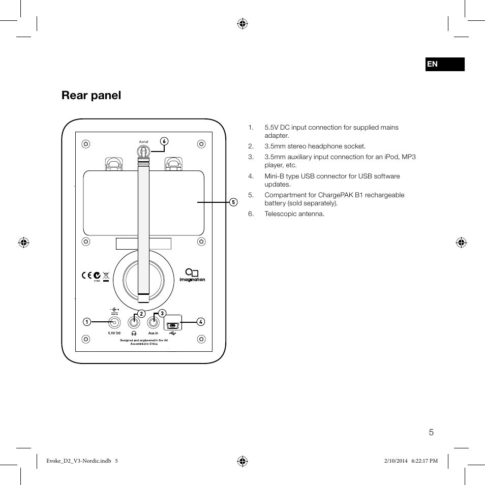 Rear panel | Pure Evoke D2 User Manual | Page 7 / 36