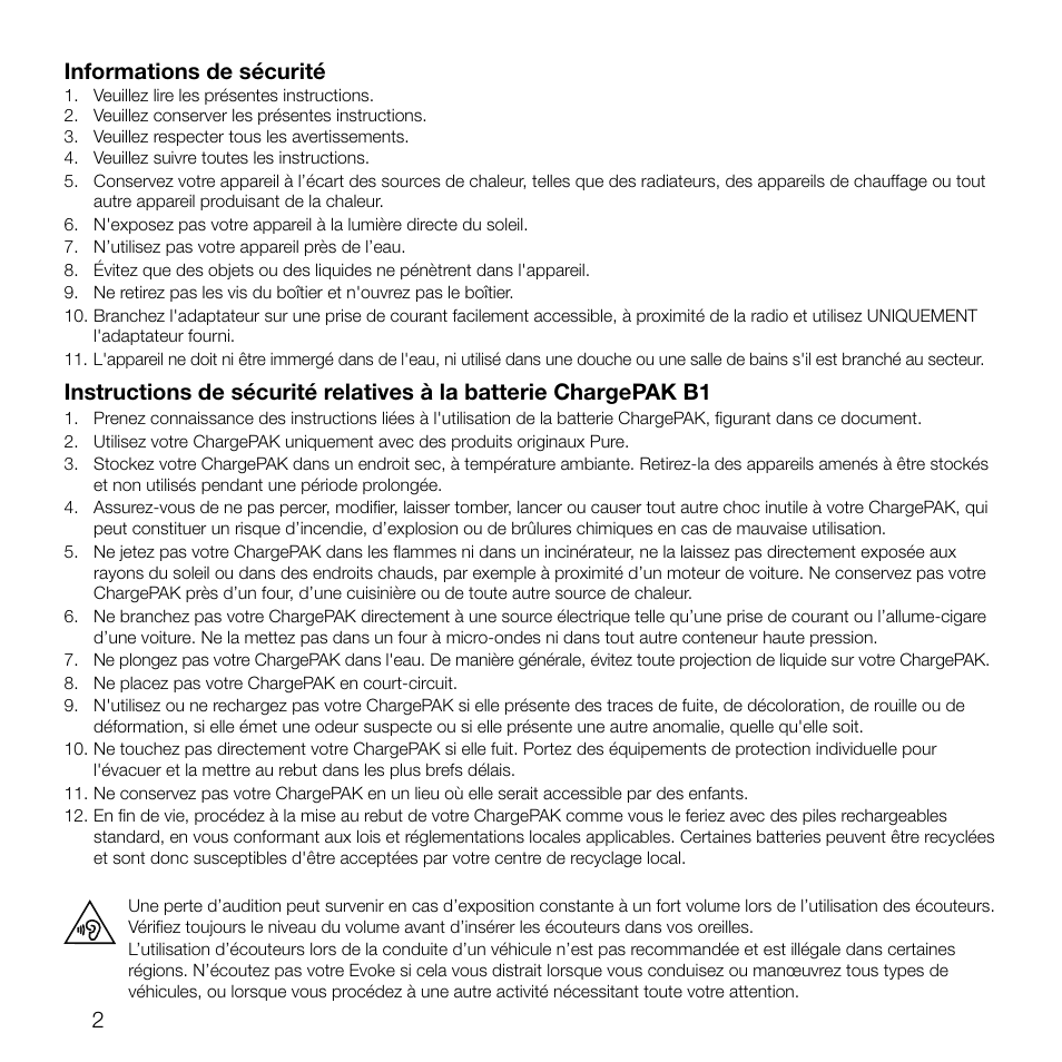 2informations de sécurité | Pure Evoke D2 User Manual | Page 36 / 104