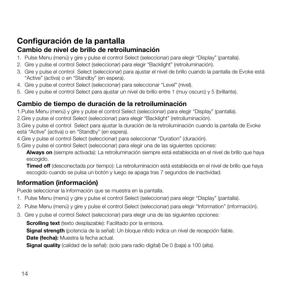 Configuración de la pantalla | Pure Evoke D2 User Manual | Page 98 / 104