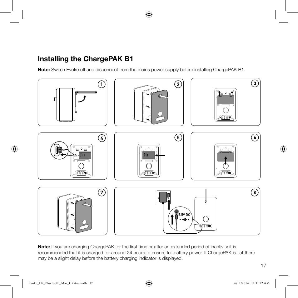 Installing the chargepak b1 | Pure Evoke D2 Mio with Bluetooth User Manual | Page 19 / 24