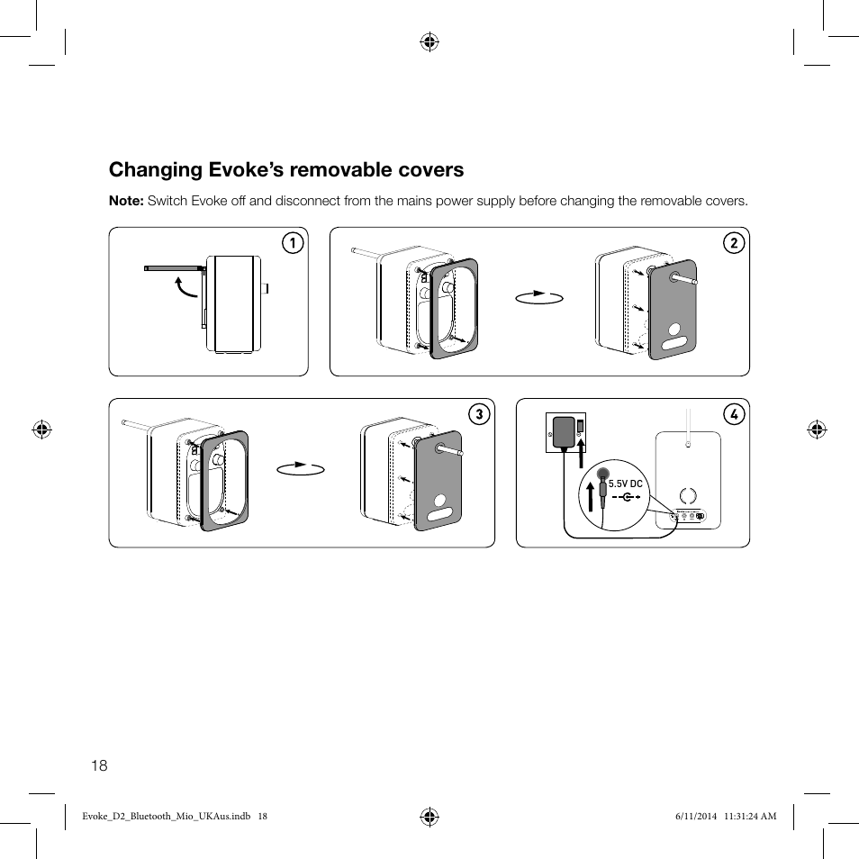 Changing evoke’s removable covers | Pure Evoke D2 Mio with Bluetooth User Manual | Page 20 / 24