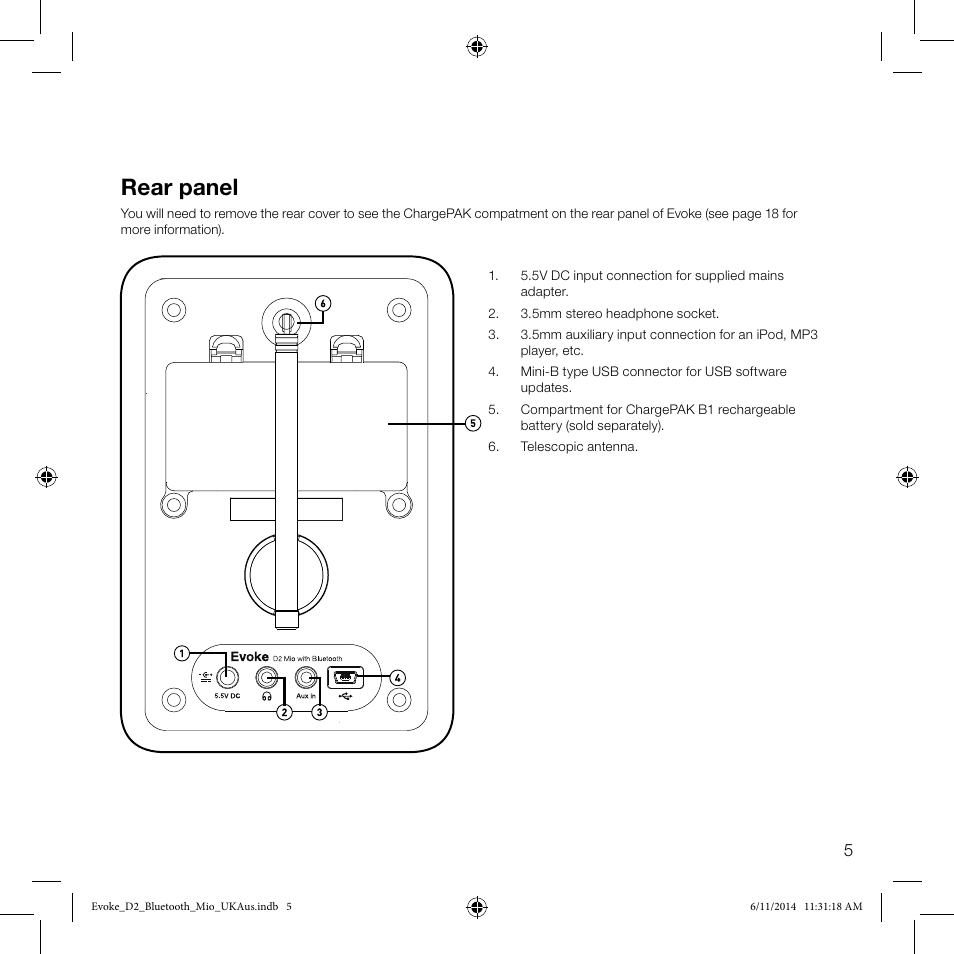 Rear panel | Pure Evoke D2 Mio with Bluetooth User Manual | Page 7 / 24