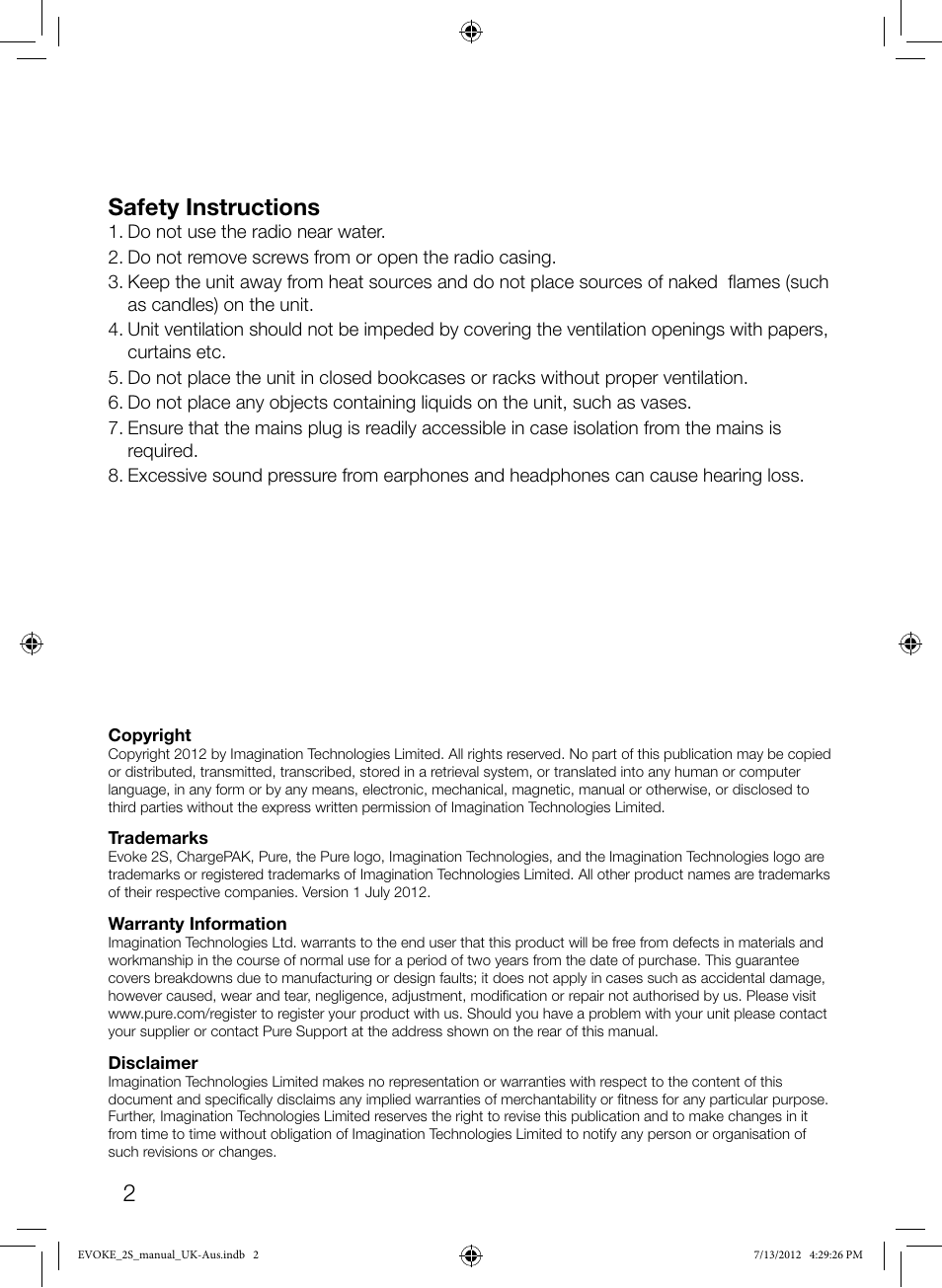 2safety instructions | Pure Evoke-2S User Manual | Page 4 / 20