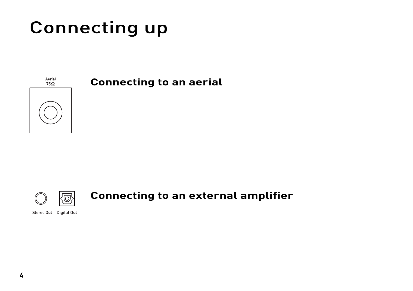 Connecting up, Connecting to an external amplifier, Connecting to an aerial | Pure Evoke-2 User Manual | Page 7 / 24