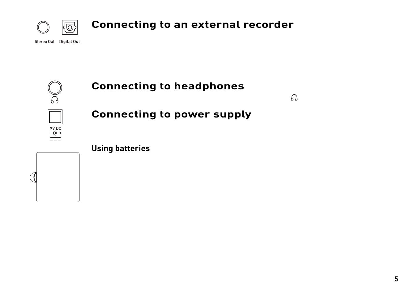 Connecting to power supply, Connecting to headphones, Connecting to an external recorder | Pure Evoke-2 User Manual | Page 8 / 24