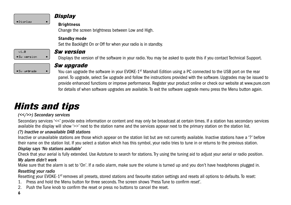 Hints and tips | Pure Evoke-1XT Marshall Edition User Manual | Page 6 / 8