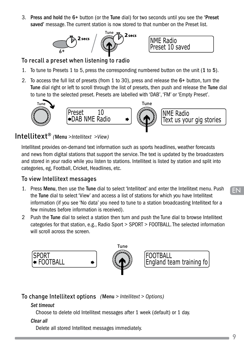 Intellitext, Dab nme radio preset 10 | Pure Evoke-1S Marshall User Manual | Page 11 / 88