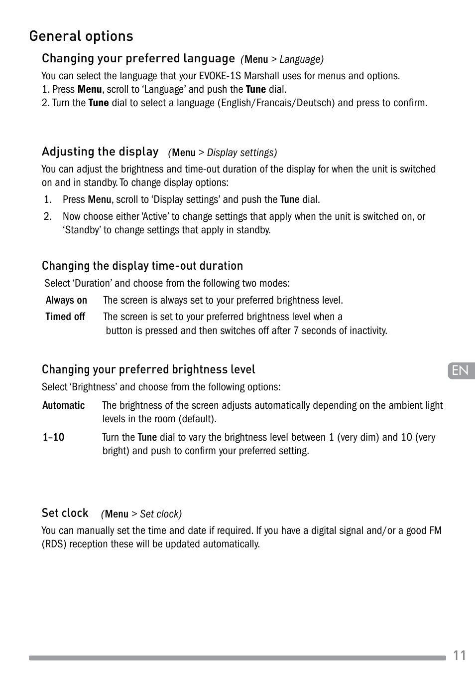 General options | Pure Evoke-1S Marshall User Manual | Page 13 / 88