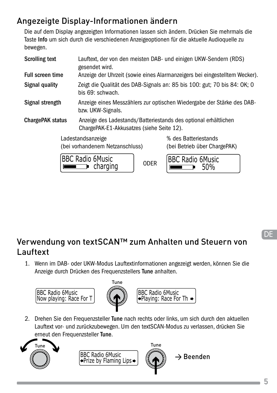 Angezeigte display-informationen ändern, Bbc radio 6music charging bbc radio 6music 50 | Pure Evoke-1S Marshall User Manual | Page 21 / 88