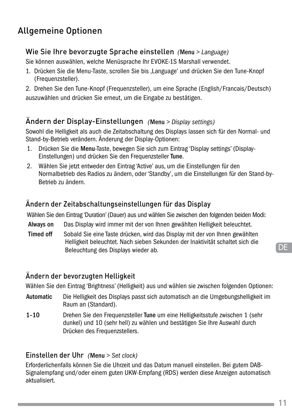 Allgemeine optionen | Pure Evoke-1S Marshall User Manual | Page 27 / 88